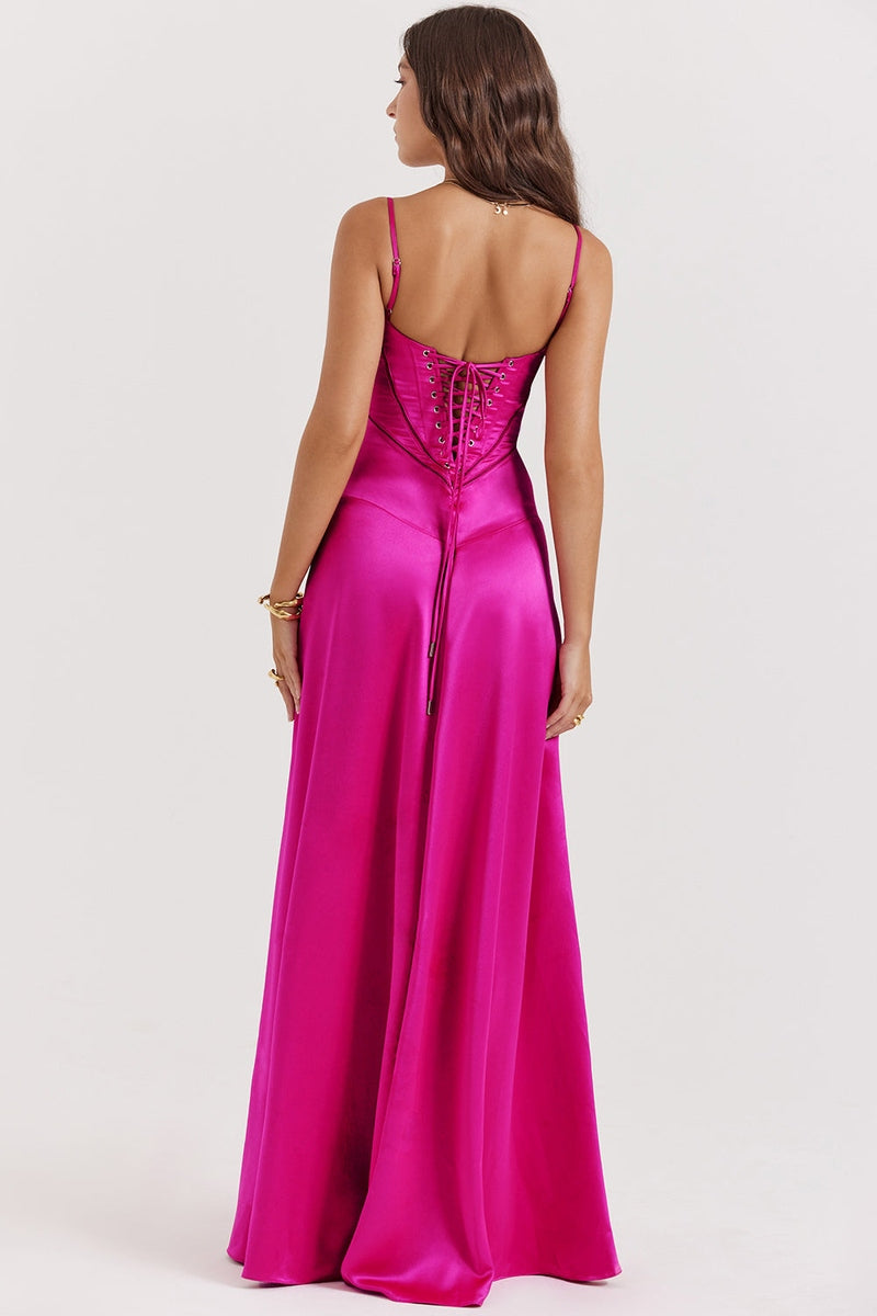 Abito Lungo Fucsia, Rosa e Bianco – Vestito Estivo Chic per Occasioni Speciali TIAMUSE Abito GLAM