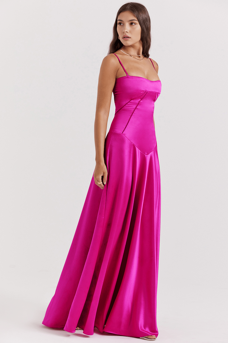 Abito Lungo Fucsia, Rosa e Bianco – Vestito Estivo Chic per Occasioni Speciali TIAMUSE Abito GLAM