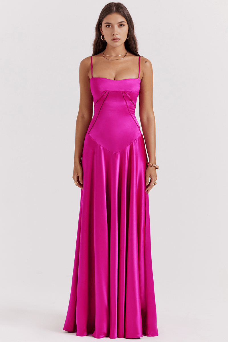 Abito Lungo Fucsia, Rosa e Bianco – Vestito Estivo Chic per Occasioni Speciali TIAMUSE Abito GLAM