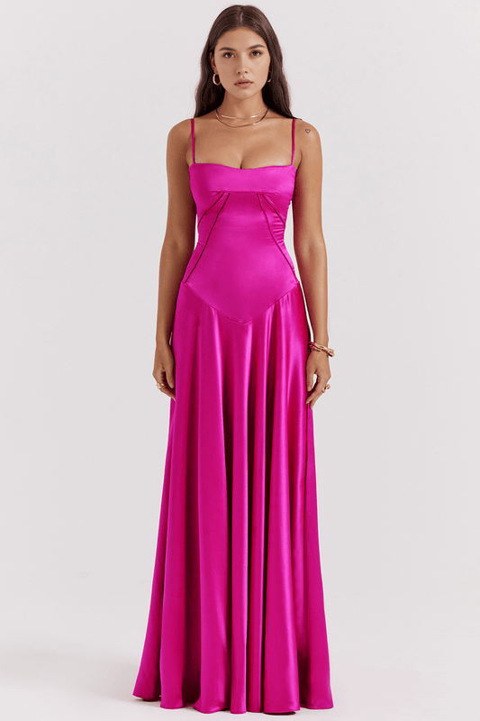 Abito Lungo Fucsia, Rosa e Bianco – Vestito Estivo Chic per Occasioni Speciali TIAMUSE Abito GLAM