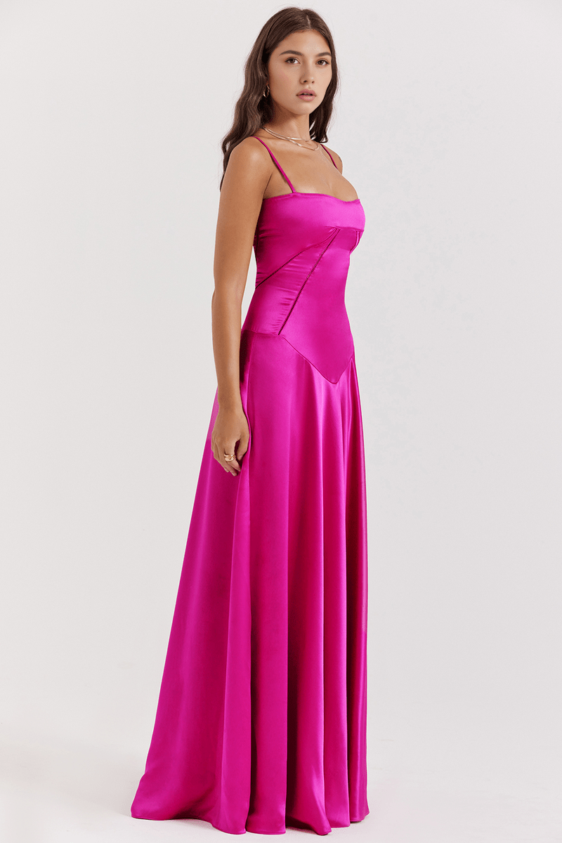 Abito Lungo Fucsia, Rosa e Bianco – Vestito Estivo Chic per Occasioni Speciali TIAMUSE Abito GLAM