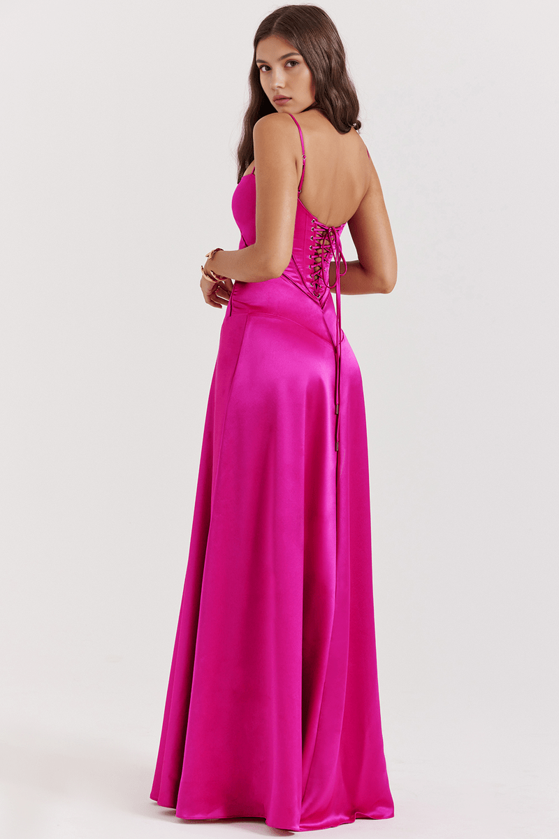 Abito Lungo Fucsia, Rosa e Bianco – Vestito Estivo Chic per Occasioni Speciali TIAMUSE Abito GLAM