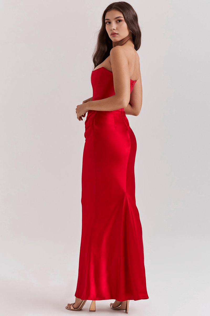 Abito Rosso con Corsetto e Scollo Senza Spalline | Chic e Femminile Venera TIAMUSE Vestito Lungo