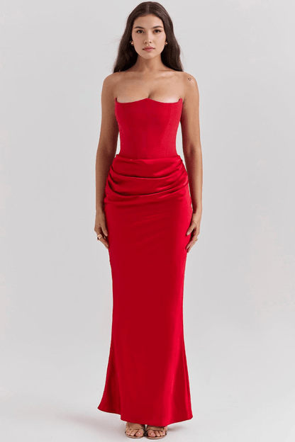 Abito Rosso con Corsetto e Scollo Senza Spalline | Chic e Femminile Venera TIAMUSE Vestito Lungo