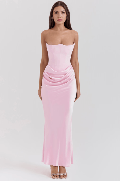 Abito Rosa Senza Spalline con Corsetto da Donna | Vestito Romantico a Tubino Venera TIAMUSE Vestito Lungo