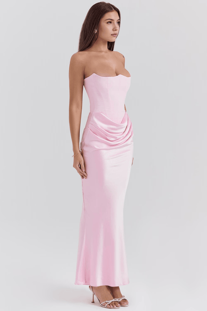 Abito Rosa Senza Spalline con Corsetto da Donna | Vestito Romantico a Tubino Venera TIAMUSE Vestito Lungo