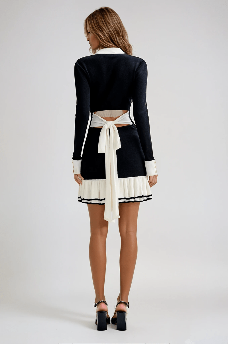 Abito Mini Elegante Livia | Vestito Nero e Bianco a Contrasto con Bottoni TIAMUSE Dress