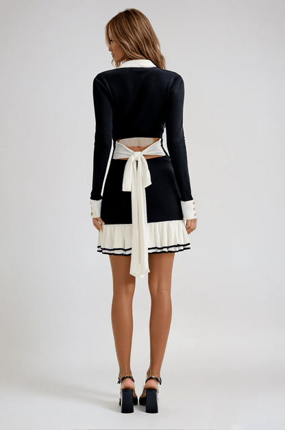 Abito Mini Elegante Livia | Vestito Nero e Bianco a Contrasto con Bottoni TIAMUSE Dress