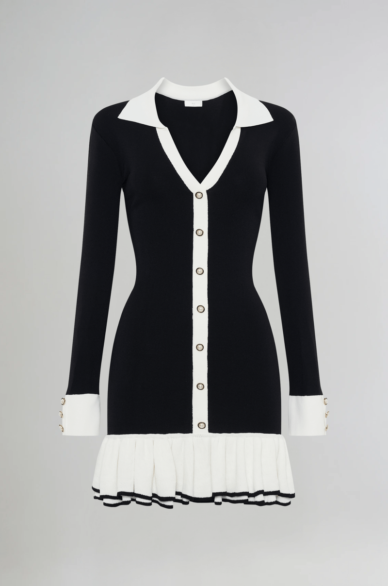 Abito Mini Elegante Livia | Vestito Nero e Bianco a Contrasto con Bottoni TIAMUSE Dress