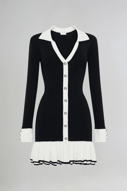 Abito Mini Elegante Livia | Vestito Nero e Bianco a Contrasto con Bottoni TIAMUSE Dress
