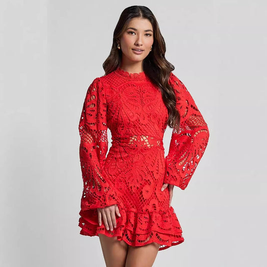 Abito Rosso Corto in Pizzo per Feste Primavera 2025 | Vestito Chiara TIAMUSE Abito GLAM