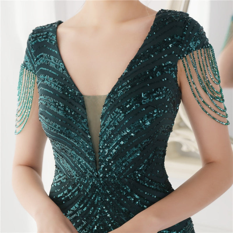 Abito da Sera Lungo con Paillettes Nero e Verde – Vestito Elegante per Occasioni Speciali TIAMUSE Abito GLAM