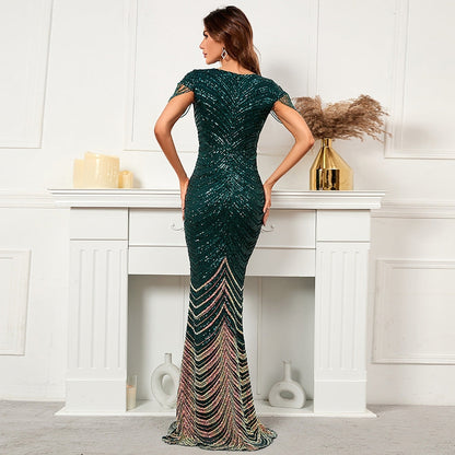 Abito da Sera Lungo con Paillettes Nero e Verde – Vestito Elegante per Occasioni Speciali TIAMUSE Abito GLAM