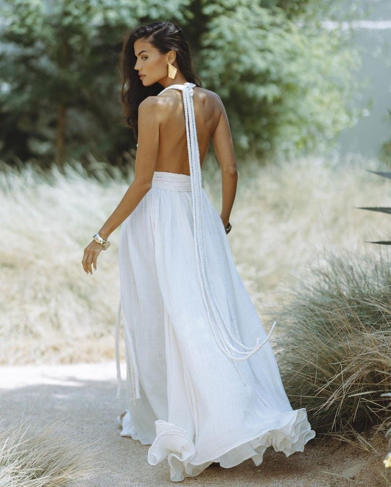 Abito estivo elegante con schiena scoperta e gonna lunga – In Bianco e Arancione TIAMUSE Abito