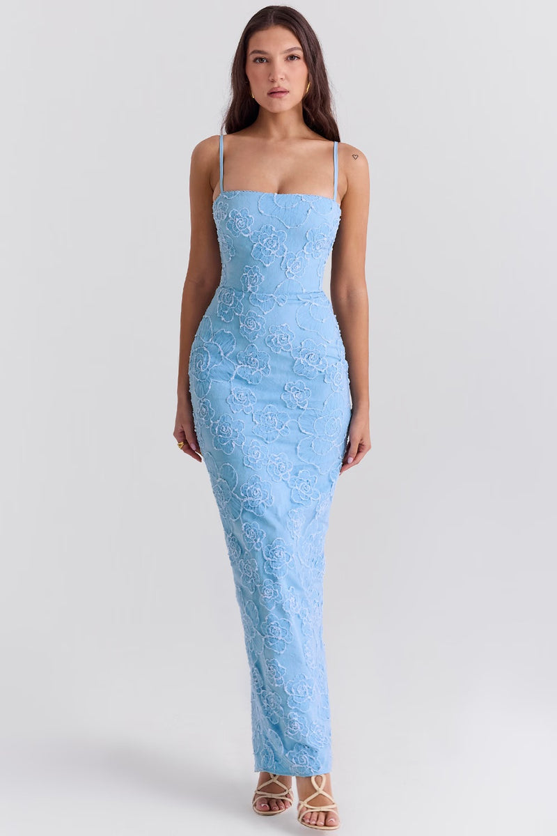 Abito in Pizzo Ricamato Blu Josefin – Eleganza per Cerimonie e Serate Speciali TIAMUSE Abito