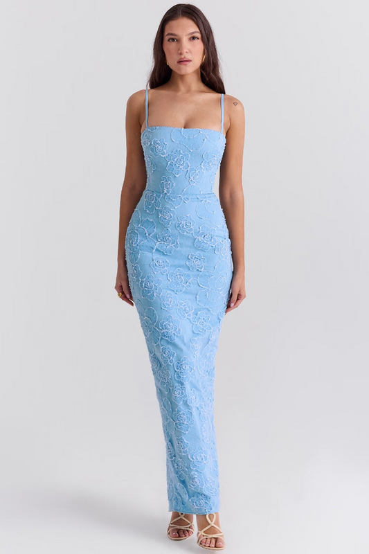 Abito in Pizzo Ricamato Blu Josefin – Eleganza per Cerimonie e Serate Speciali TIAMUSE Abito