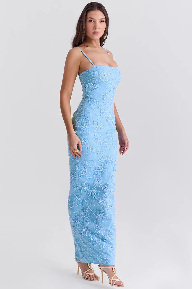 Abito in Pizzo Ricamato Blu Josefin – Eleganza per Cerimonie e Serate Speciali TIAMUSE Abito
