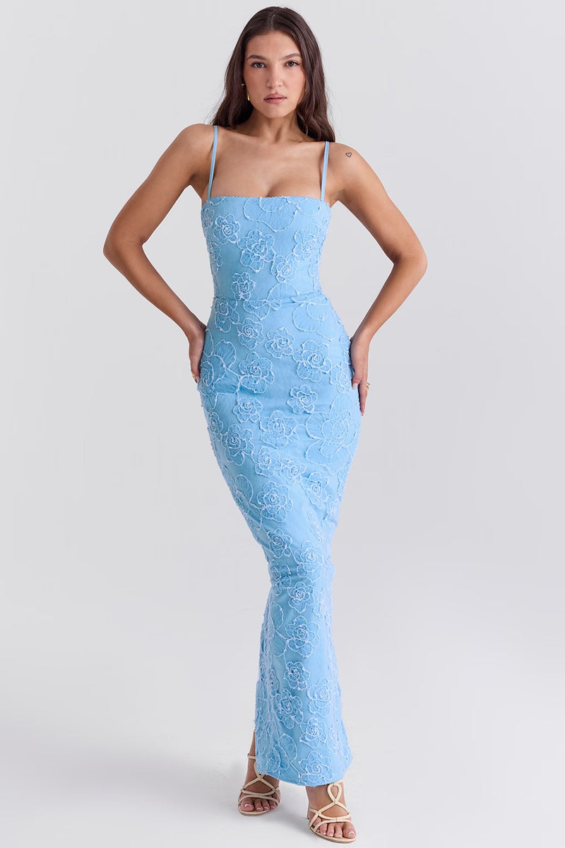 Abito in Pizzo Ricamato Blu Josefin – Eleganza per Cerimonie e Serate Speciali TIAMUSE Abito