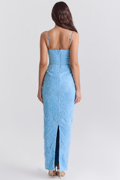 Abito in Pizzo Ricamato Blu Josefin – Eleganza per Cerimonie e Serate Speciali TIAMUSE Abito