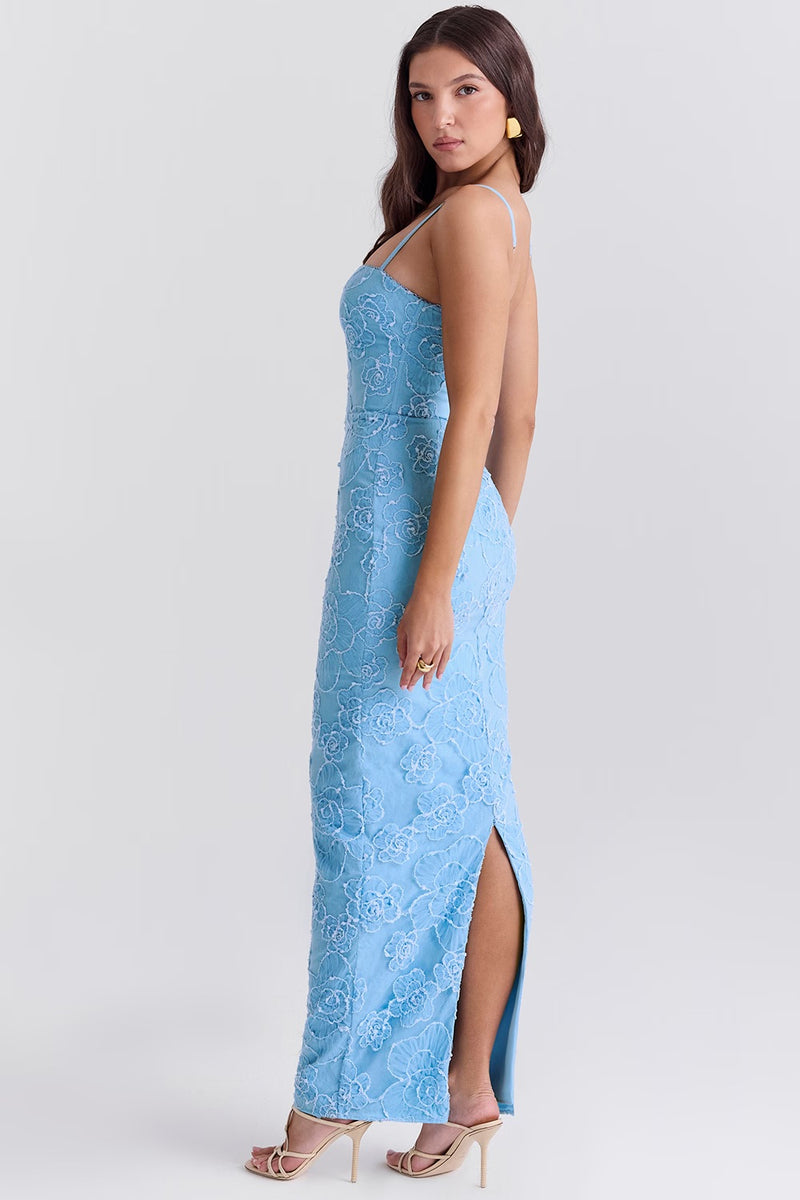 Abito in Pizzo Ricamato Blu Josefin – Eleganza per Cerimonie e Serate Speciali TIAMUSE Abito