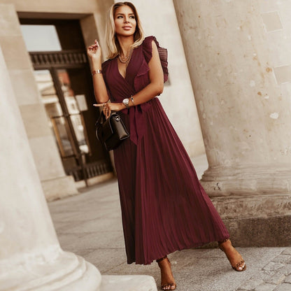 Abito lungo elegante in chiffon con maniche a volant – Perfetto per l’estate 2025 TIAMUSE Abito