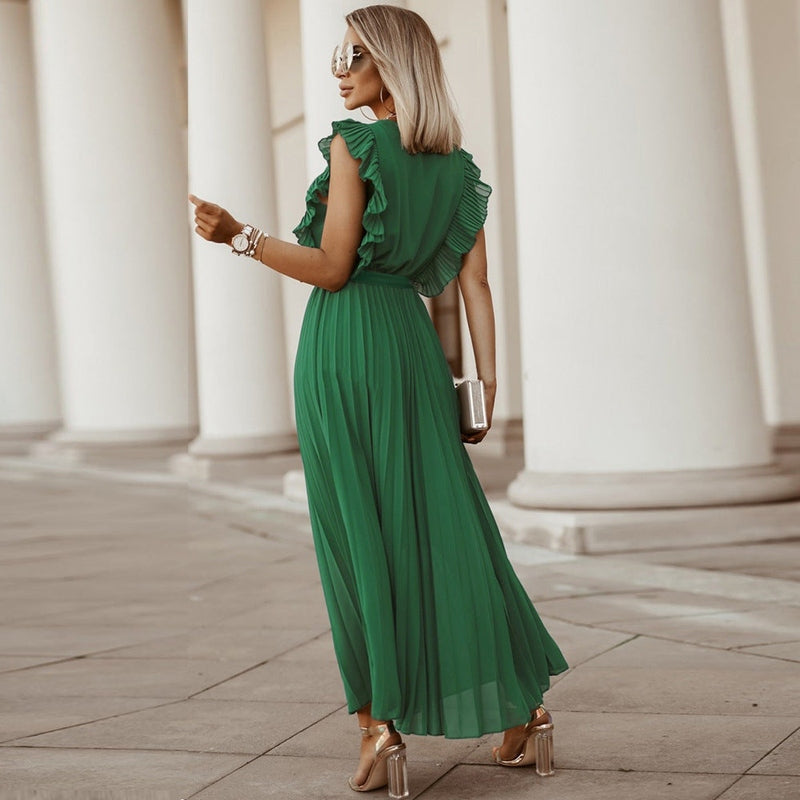 Abito lungo elegante in chiffon con maniche a volant – Perfetto per l’estate 2025 TIAMUSE Abito