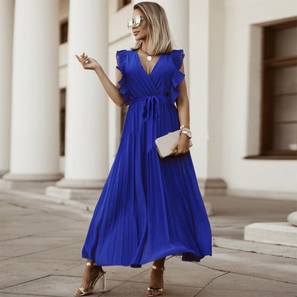 Abito lungo elegante in chiffon con maniche a volant – Perfetto per l’estate 2025 TIAMUSE Abito