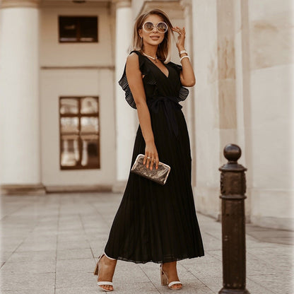 Abito lungo elegante in chiffon con maniche a volant – Perfetto per l’estate 2025 TIAMUSE Abito