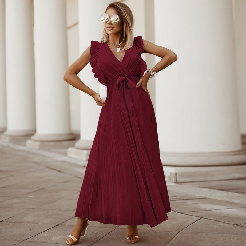 Abito lungo elegante in chiffon con maniche a volant – Perfetto per l’estate 2025 TIAMUSE Abito