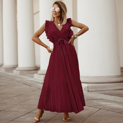 Abito lungo elegante in chiffon con maniche a volant – Perfetto per l’estate 2025 TIAMUSE Abito