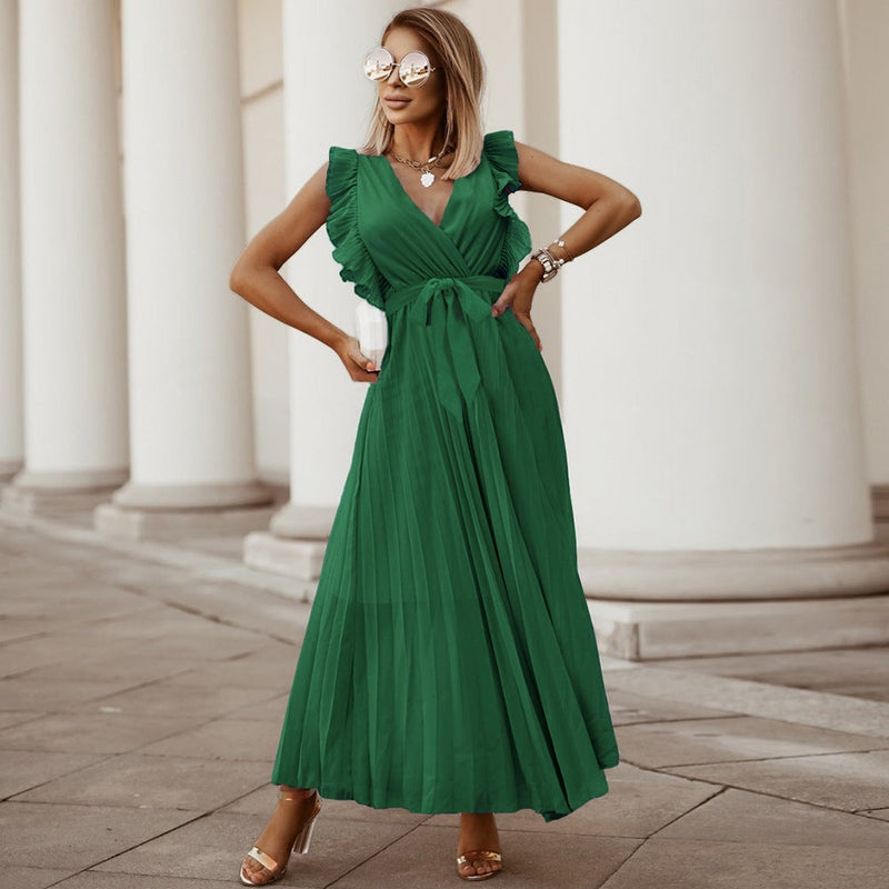 Abito lungo elegante in chiffon con maniche a volant – Perfetto per l’estate 2025 TIAMUSE Abito