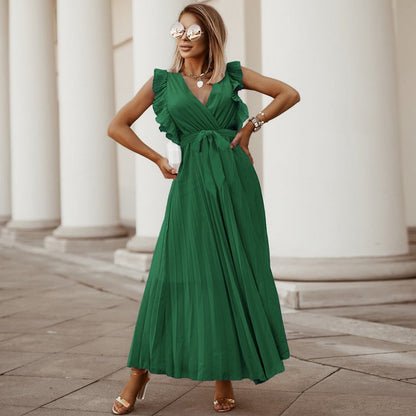 Abito lungo elegante in chiffon con maniche a volant – Perfetto per l’estate 2025 TIAMUSE Abito