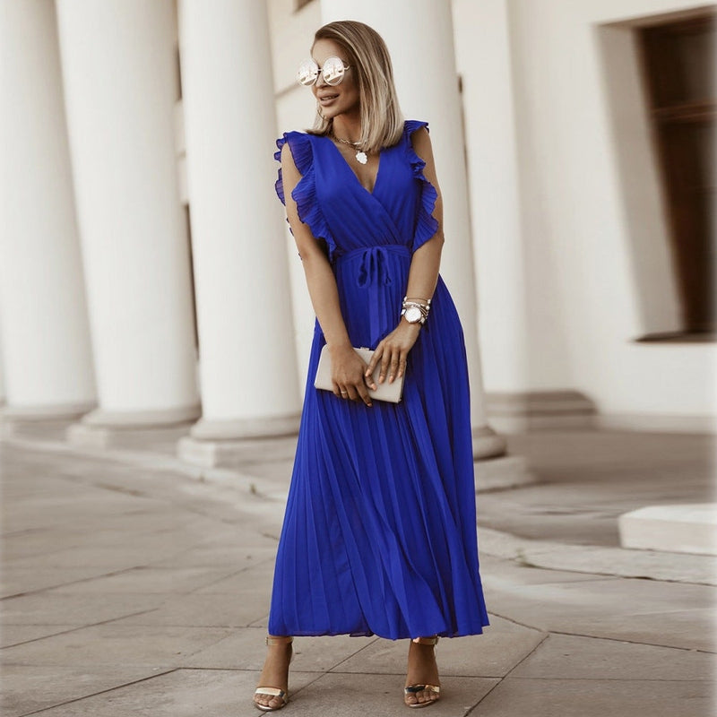 Abito lungo elegante in chiffon con maniche a volant – Perfetto per l’estate 2025 TIAMUSE Abito