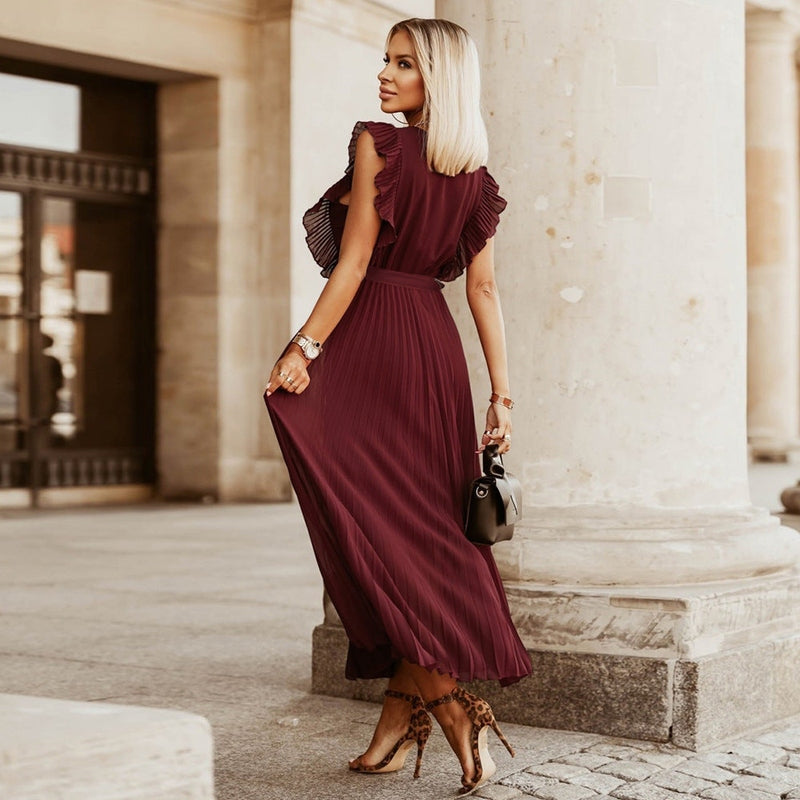 Abito lungo elegante in chiffon con maniche a volant – Perfetto per l’estate 2025 TIAMUSE Abito