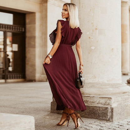 Abito lungo elegante in chiffon con maniche a volant – Perfetto per l’estate 2025 TIAMUSE Abito