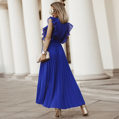 Abito lungo elegante in chiffon con maniche a volant – Perfetto per l’estate 2025 TIAMUSE Abito