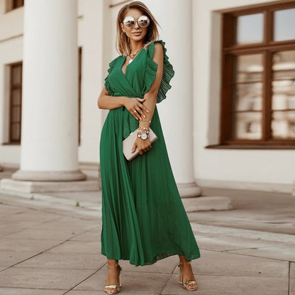 Abito lungo elegante in chiffon con maniche a volant – Perfetto per l’estate 2025 TIAMUSE Abito