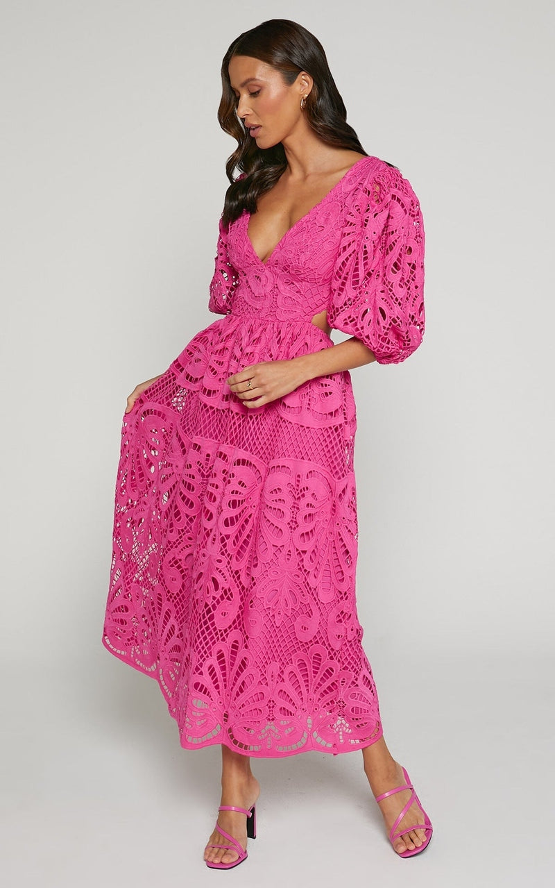 Abito midi romantico in pizzo con scollo a V – Perfetto per l’estate e le occasioni speciali TIAMUSE Abito GLAM