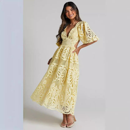 Abito midi romantico in pizzo con scollo a V – Perfetto per l’estate e le occasioni speciali TIAMUSE Abito GLAM