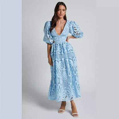 Abito midi romantico in pizzo con scollo a V – Perfetto per l’estate e le occasioni speciali TIAMUSE Abito GLAM