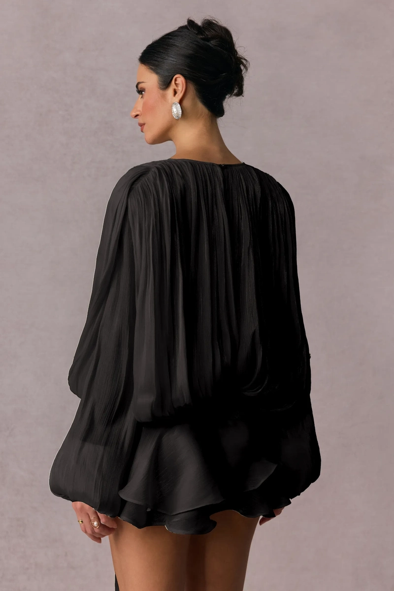 Abito nero fluido con maniche voluminose – Leggero e di tendenza 2025 TIAMUSE Abito GLAM