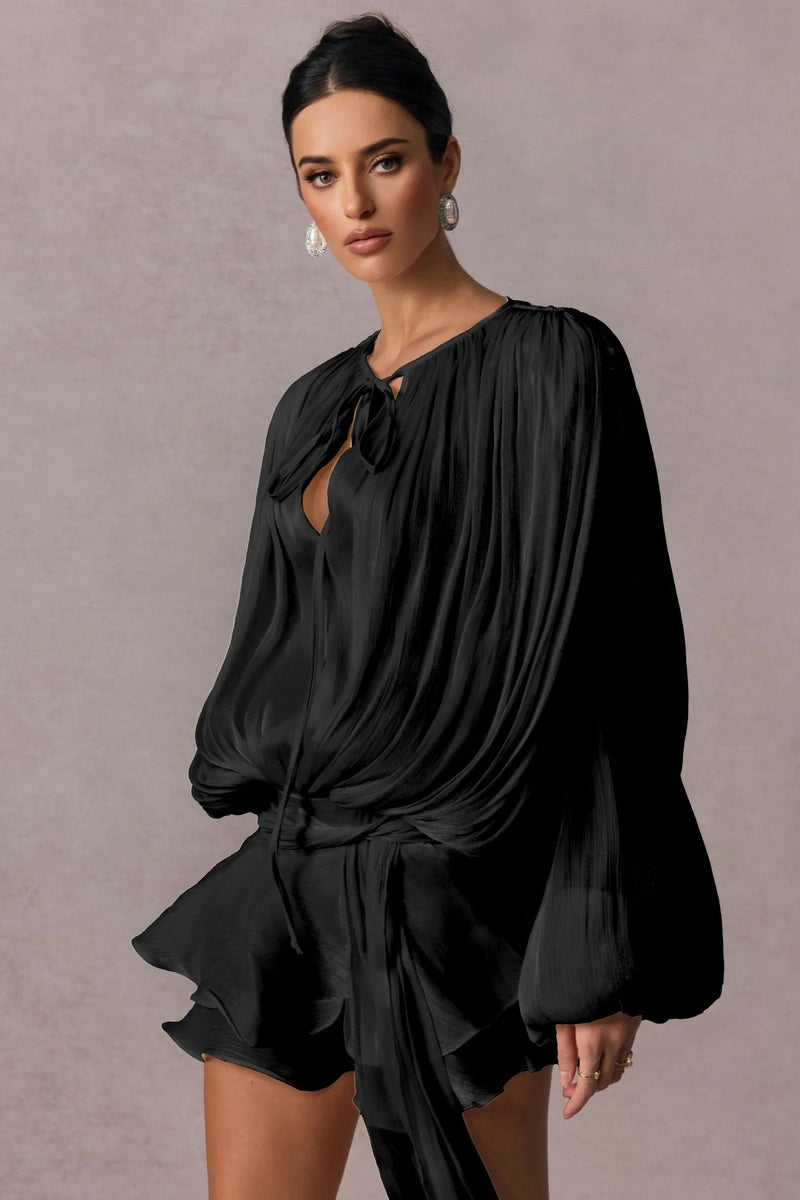 Abito nero fluido con maniche voluminose – Leggero e di tendenza 2025 TIAMUSE Abito GLAM