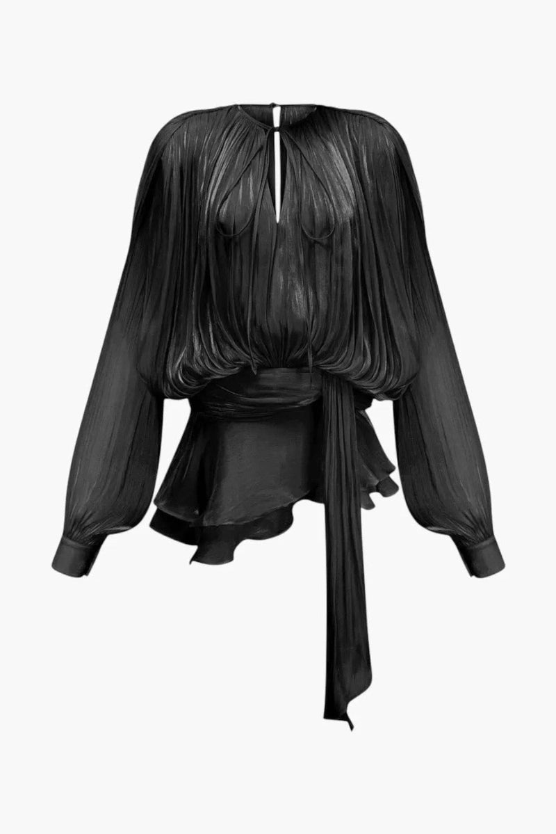 Abito nero fluido con maniche voluminose – Leggero e di tendenza 2025 TIAMUSE Abito GLAM