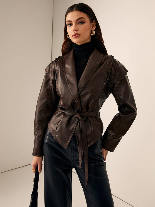 Blazer in Pelle Sagomato con Cintura | Slim con cintura, chic da Ufficio & Sera TIAMUSE Outwear
