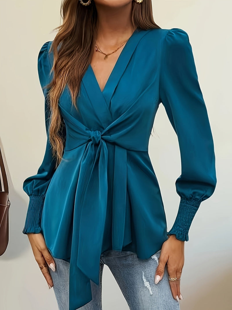 Blusa Elegante Donna Tiana | Camicetta Maniche Lunghe a Sbuffo con Nastro in Vita per Ufficio e Cerimonie TIAMUSE Bluse