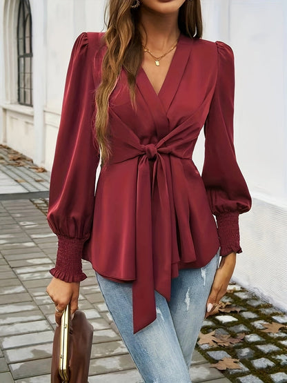 Blusa Elegante Donna Tiana | Camicetta Maniche Lunghe a Sbuffo con Nastro in Vita per Ufficio e Cerimonie TIAMUSE Bluse