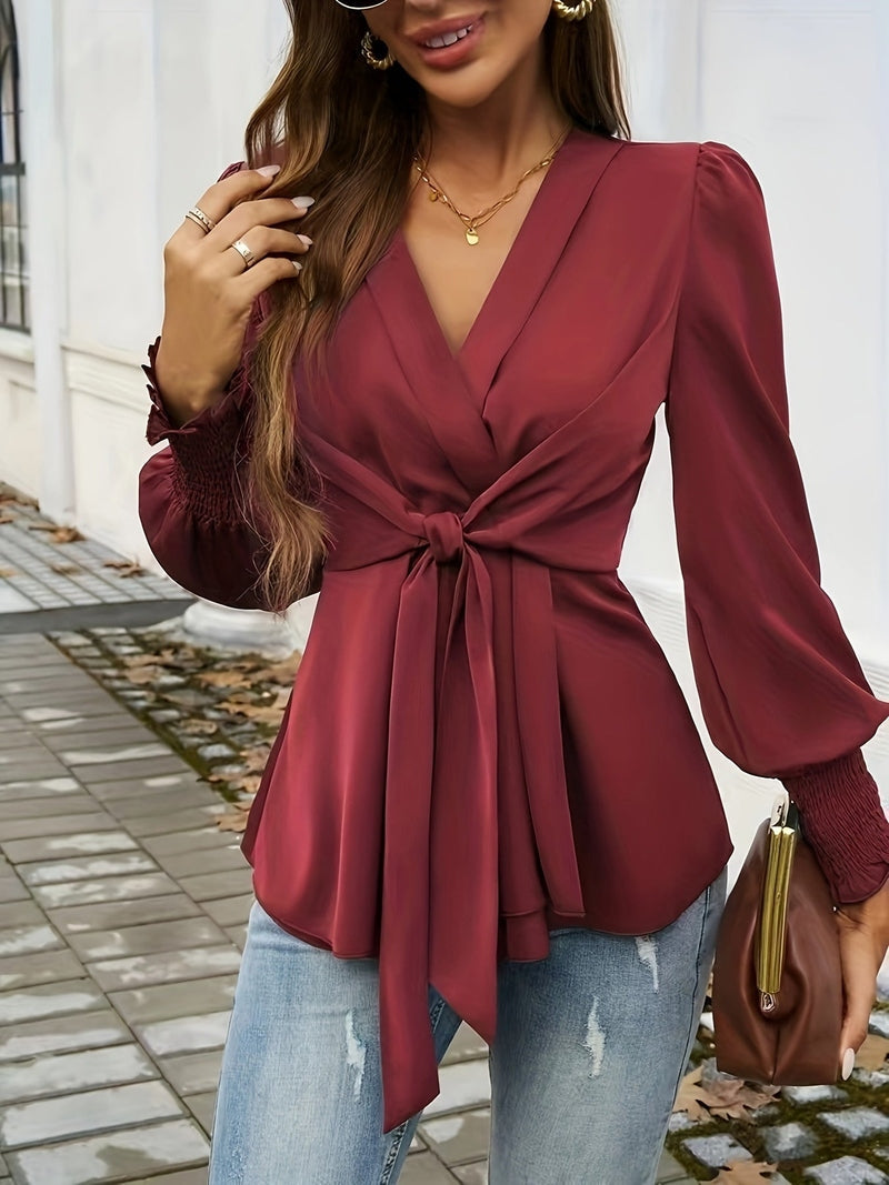 Blusa Elegante Donna Tiana | Camicetta Maniche Lunghe a Sbuffo con Nastro in Vita per Ufficio e Cerimonie TIAMUSE Bluse