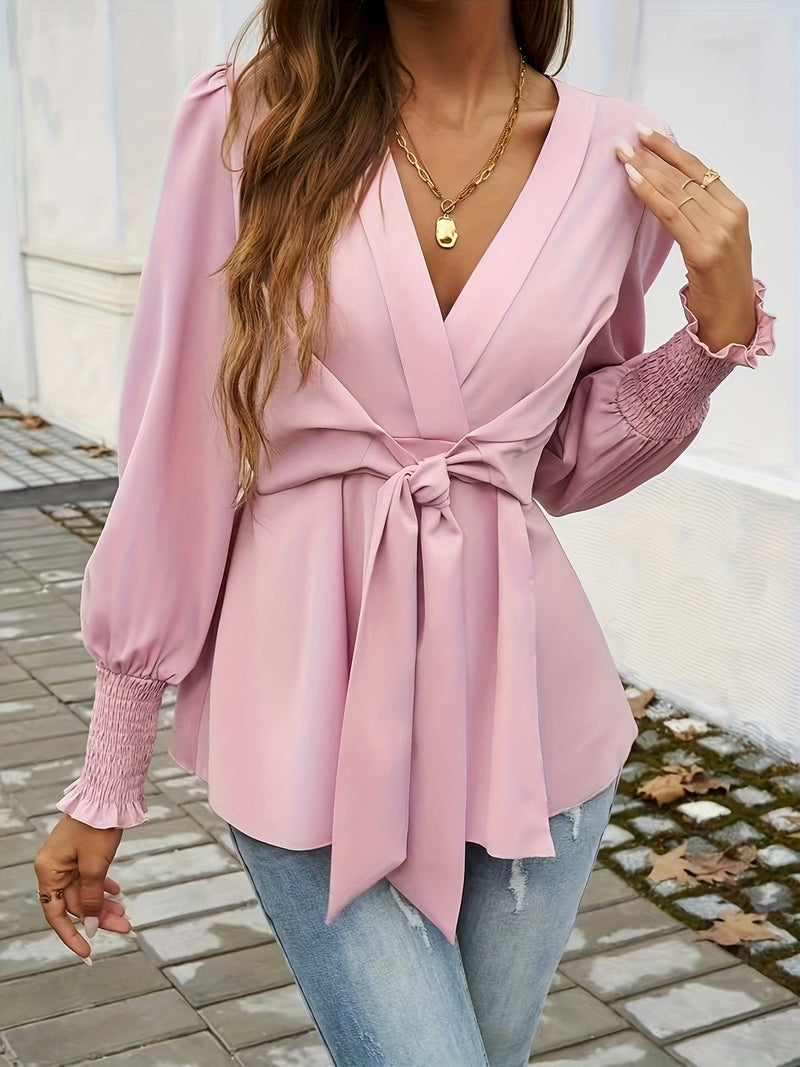 Blusa Elegante Donna Tiana | Camicetta Maniche Lunghe a Sbuffo con Nastro in Vita per Ufficio e Cerimonie TIAMUSE Bluse