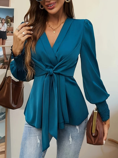 Blusa Elegante Donna Tiana | Camicetta Maniche Lunghe a Sbuffo con Nastro in Vita per Ufficio e Cerimonie TIAMUSE Bluse