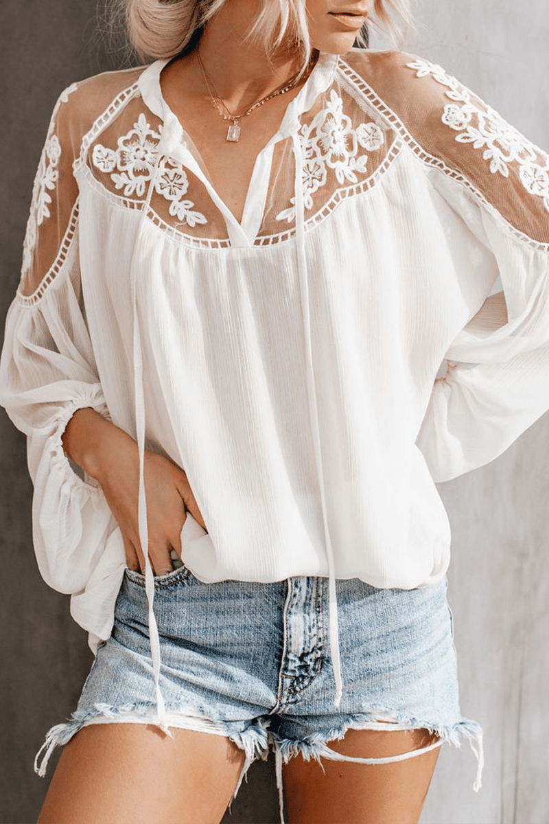 Blusa Elegante in Pizzo Ami | Top Trasparente con Scollo a V e Maniche Pipistrello per Serate & Look Casual Chic TIAMUSE Tops/Blouses & Shirts